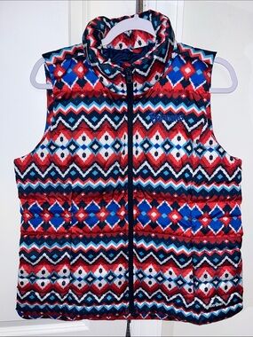 Bojangles Winter Snow Native American Lands end Puffer Puffy Vest Jacket M 10-12